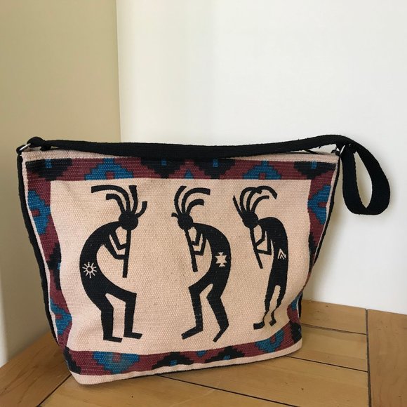 El Paso Saddleblanket Co Shoulder Tote Bag Woven Cotton Kokopelli Flute Design - Picture 3 of 8